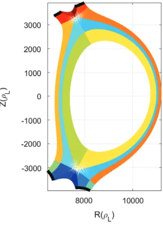 FIGURE 1 The WEST-like mesh grid used in TOKAM3X-EIRENE. Distances are expressed in Larmor radii 