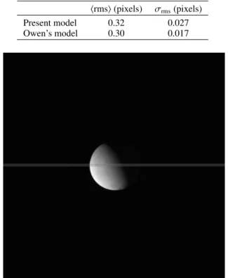 Fig. 2. Image of Enceladus and a line showing the area where the pixel intensity is being studied.