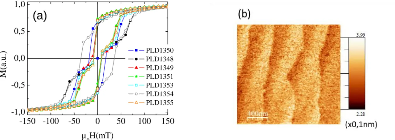 Figure  2.  (a)  Hysteresis  cycles  measured  by  SQUID  magnetometry  at  10K  on  the  as  grown  stack  described  in  Table  1