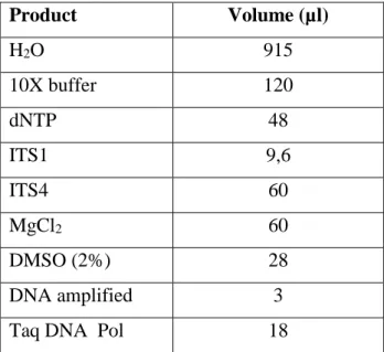 Table 1: The composition of the reaction mixture used for PCR-ITS according to (IFV) 