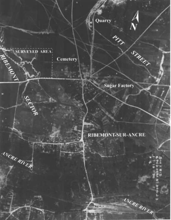 Figure 3. Ribemont-sur-Ancre (Somme). Vertical aerial reconnaissance photograph taken by the Royal Air Force on 1 July 1918