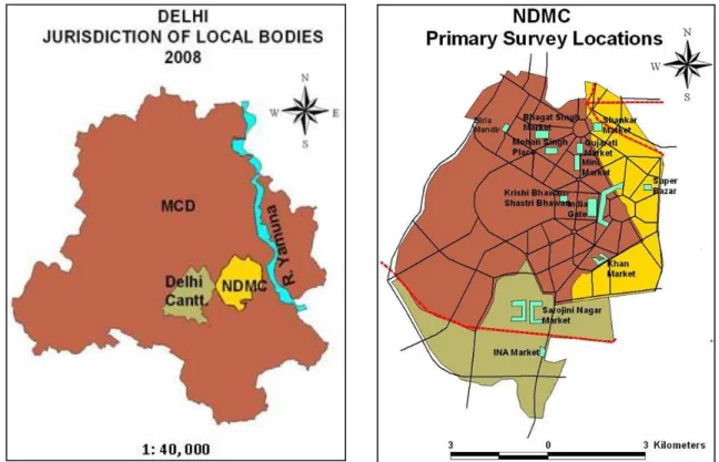 Fig. 1. (a) NDMC location in Delhi; (b) Primary survey locations. 