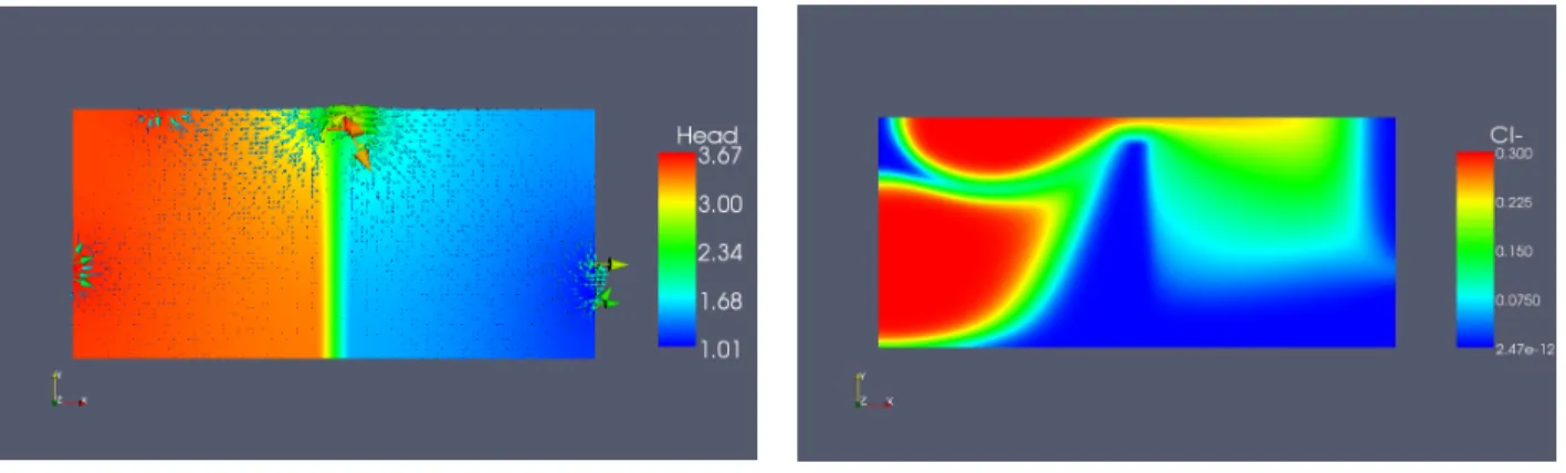 Figure 5. Plot of Darcy velocity and pressure Figure 6. Plot of Q Cl −