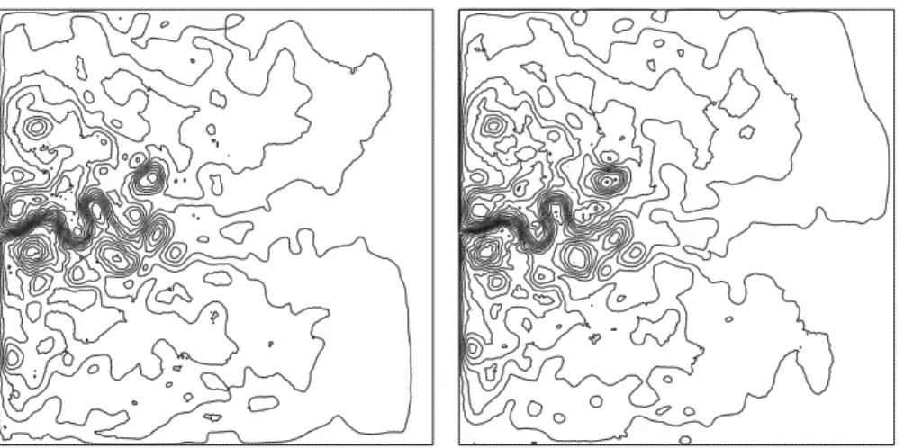 Fig. 3. Result of the minimization of the primal cost function. Solution at the beginning (a) and the end (b) of the assimilation period