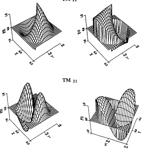 Fig. 5. Variations des composantes F~ et Fe des fonctions de base TM~~.