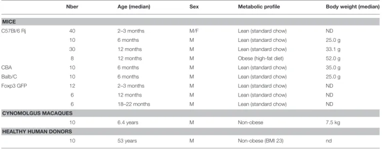 TABLE 1 | Age, sex, and characteristics of the models studied.