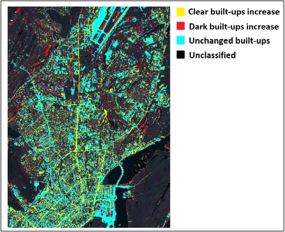 Figure 4. Change detection map between 2015 and 2017 for built-up areas progression over Yakutsk