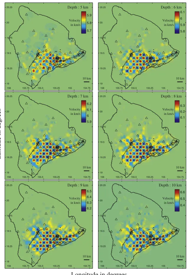 Figure 5. Checkerboard test represented at regional scale and various depths.