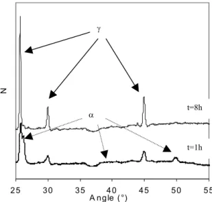 Figure 4 :  Spectres de RX pour l’acier 304L traité pour 1h et 8h.