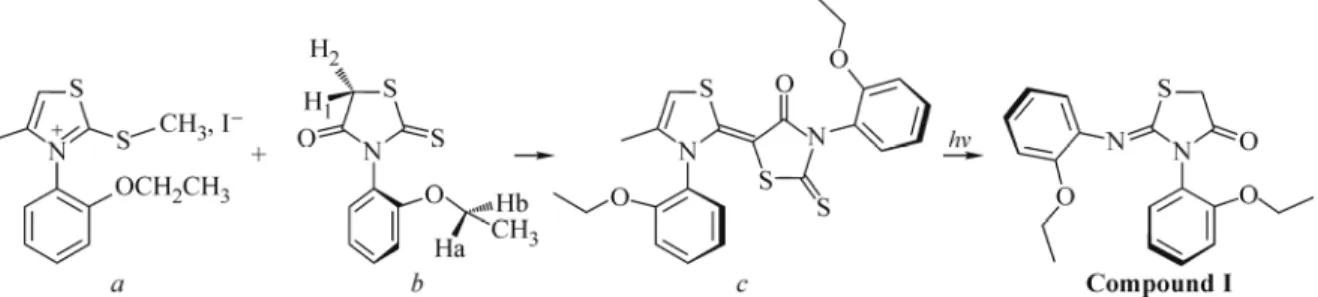 Fig. 1. Preparation and chemical structure of Z-3N(2-ethoxyphenyl)-2-N ′ (2-ethoxyphenyl)-imino-thiazolidin- (2-ethoxyphenyl)-imino-thiazolidin-4-one (compound I).