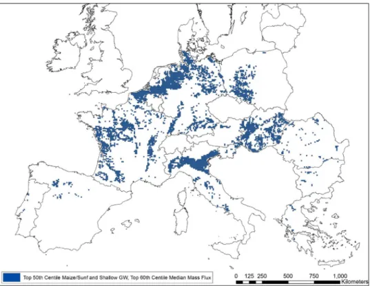 Fig. 16 Example of a mass flux map for an herbicide calculated with GeoPEARL for the usage area in the EU (i.e., country with registration and crop of interest)