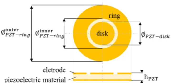 Figure 1. A simpli ﬁ ed view of a dual-PZT composed of a concentric ring and a disk.