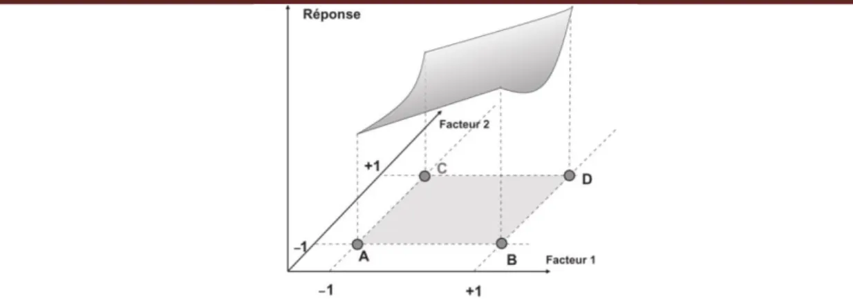 Figure  IV.2.3.  L’ensemble des réponses qui  correspondent  à tous  les points du domaine  d’étude forme la surface de réponse