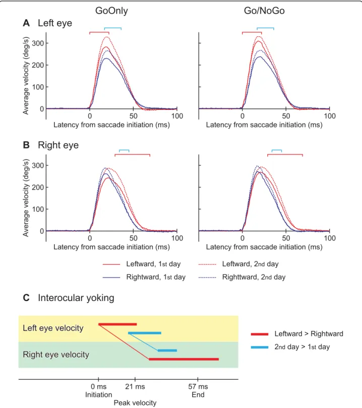 Figure 4 Dependence of averaged eye velocities on experimental conditions:A. Left eye; B