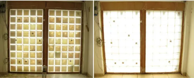 Fig. 9. Daylight provided by the TIM-PCM wall with the PCM in solid state (left) and liquid state (right)