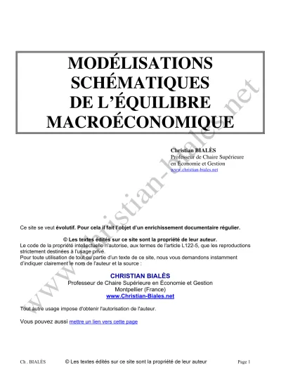 Des modèles complémentaires MODÉLISATIONS SCHÉMATIQUES DE L ÉQUILIBRE MACROÉCONOMIQUE