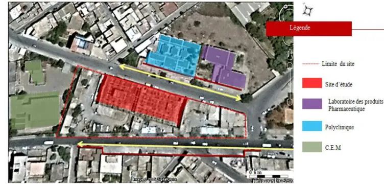 Figure 30: Vue aérienne, délimitation du terrain d’intervention  Source : Image Maps,2017 