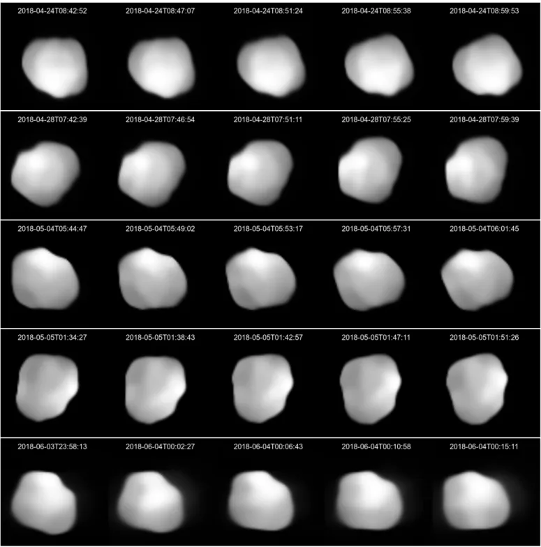Fig. A.1. All 25 VLT / SPHERE / ZIMPOL images of Psyche obtained at five di ff erent epochs and deconvolved with the Mistral algorithm and a parametric PSF with a Moffat shape.