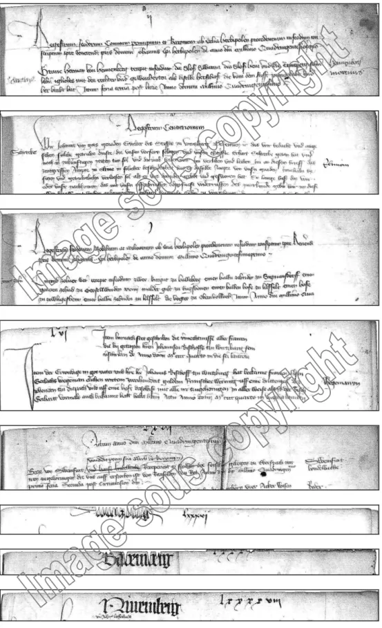 Figure n° 5. Rubriques ouvrant les sections « statutaires » du registre Lb 11  (folios concernés : voir notes 60 et 63)