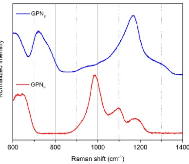 Figure 1 Normalized raw Raman spectra of GPN p  and GPN o  glasses  