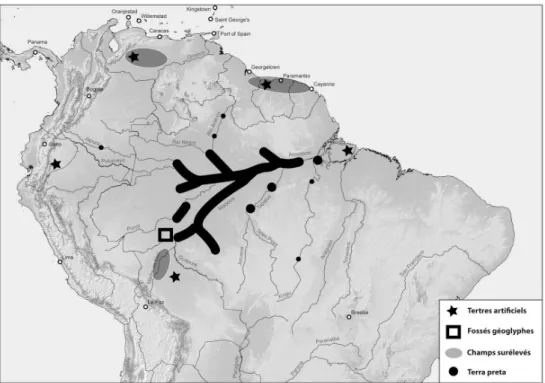 Fig. 1 – Carte d’Amazonie avec quelques‑uns des principaux sites monumentaux. © S. Rostain.