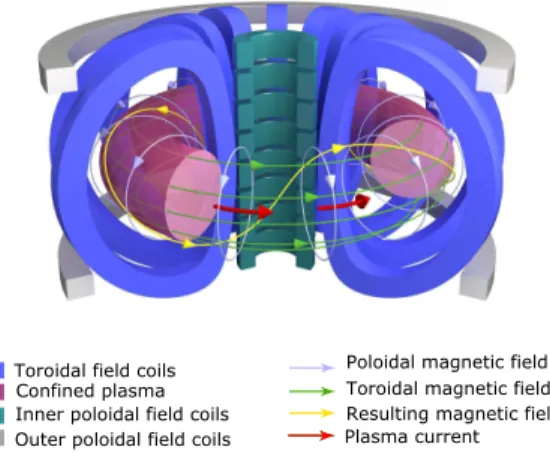 Figure 1: Representation of the coils and magnetic fields in a tokamak.