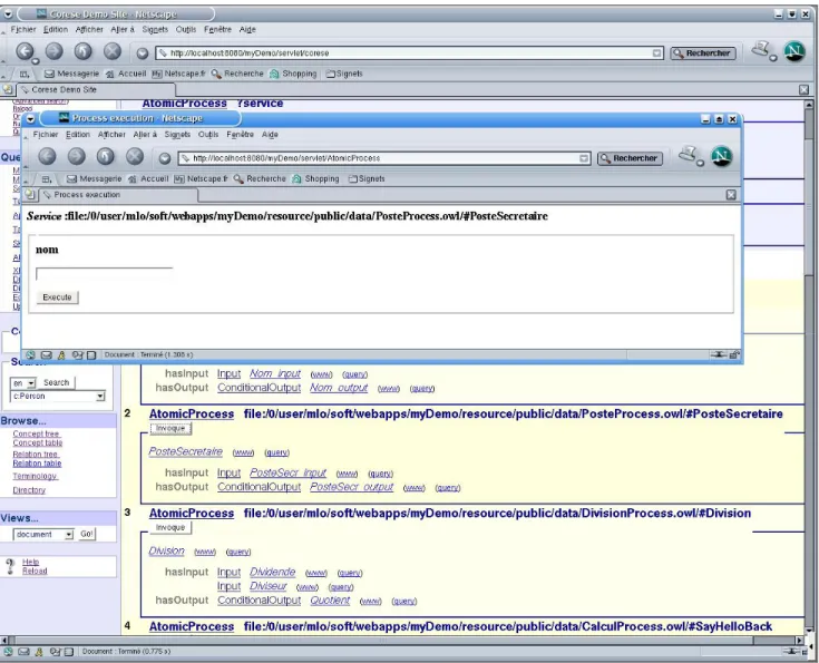 Figure 1: an example of discovering a corporate web service with Corese and dynamically invoking it.