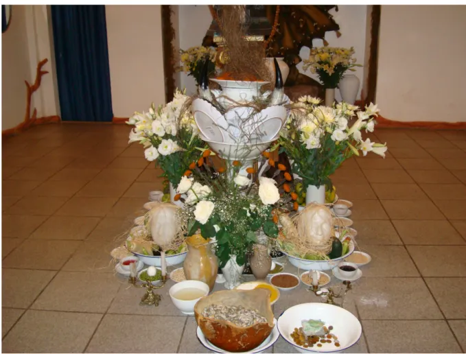 Figure 1. Offrandes de nourritures végétales aux ancêtres dans le barracão. 