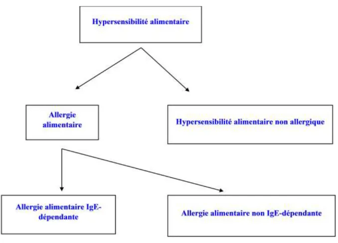 Figure 4 : Classification des hypersensibilités alimentaires selon L'Académie Européenne de  l'Allergie et de l'Immunologie Clinique (Mouton, 2007)