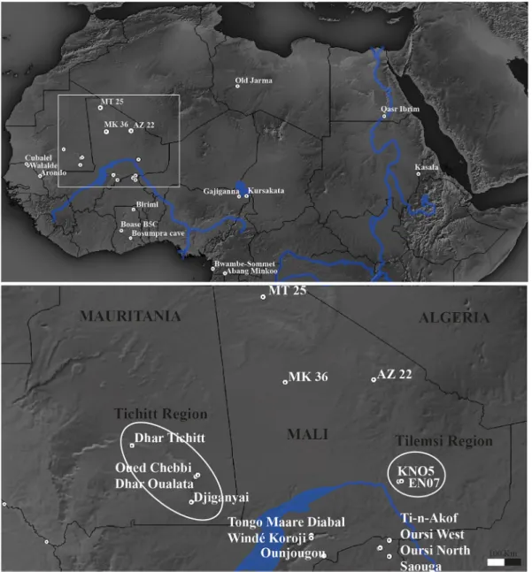 Fig. 1 Map of sites with important archaeological pearl millet evidence, including metrical or morphological domestication evidence.