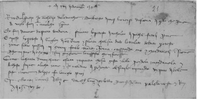 Fig. 2. Letter from Antonio delle Vecchie of 13 December 1395 to the Datini Company ’ s agent in Majorca reminding him of his order for a nautical chart and a pair of dividers