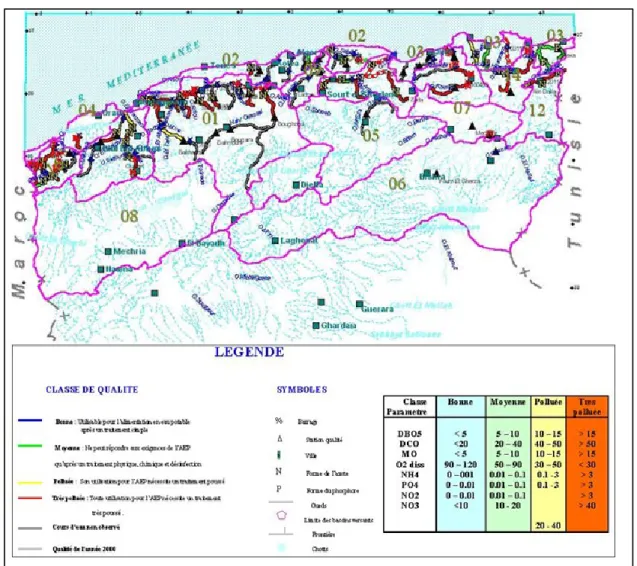 Figure I.2 : Carte de la qualité des eaux superficielles en Algérie 2011 