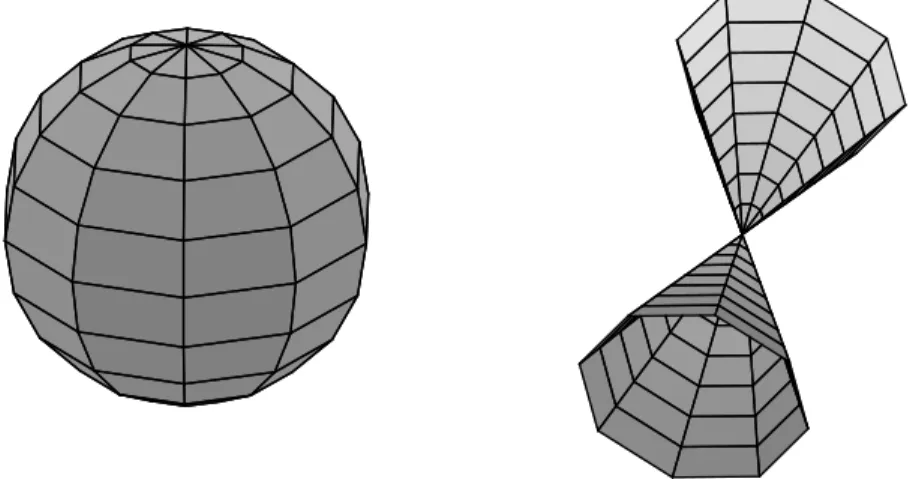 Fig. 1.1. (a) A meshed sphere. (b) A meshed double-cone.