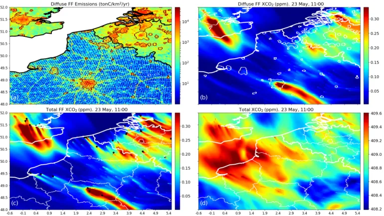Figure 2. IER emission maps interpolated over northern France, western Belgium and the London area (a)