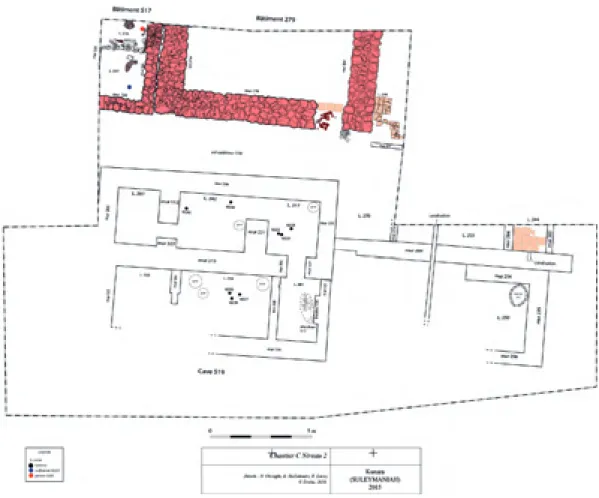 Fig. 16 : Plan des structures du niveau 2 du chantier C (N. Ouraghi, B. Hollemaert, R
