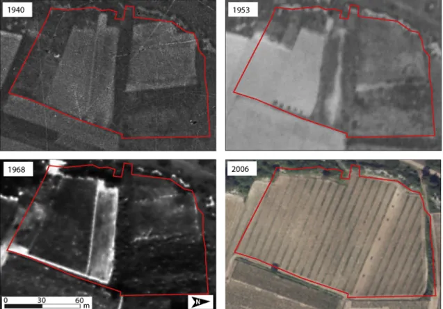 Fig. 8 shows the two erosion maps 2004 and 2012. Both maps dis- dis-play similar erosion patterns