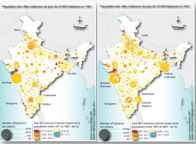 Figure 2 : Vitesses et rythmes de croissance des villes indiennes.