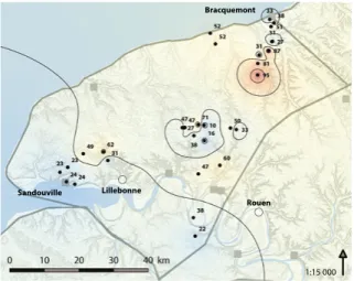 Figure 1. Analyse spatiale de l’orientation des habitats protohistoriques (J. Spiesser)