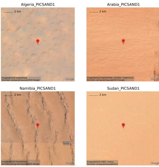 Figure 6. Google Map images of about 15  ×  15 km² around the four sites identified. The screenshots  were acquired on February 2019