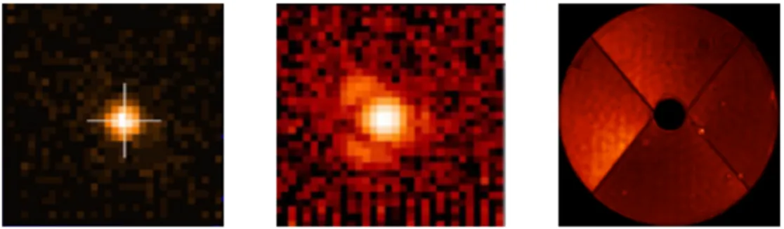 Figure 1. From left to right: PSF without LWE (DTTS) - PSF with LWE (DTTS) - Pupil plane instensity measured by ZELDA WFS on VLT/SPHERE