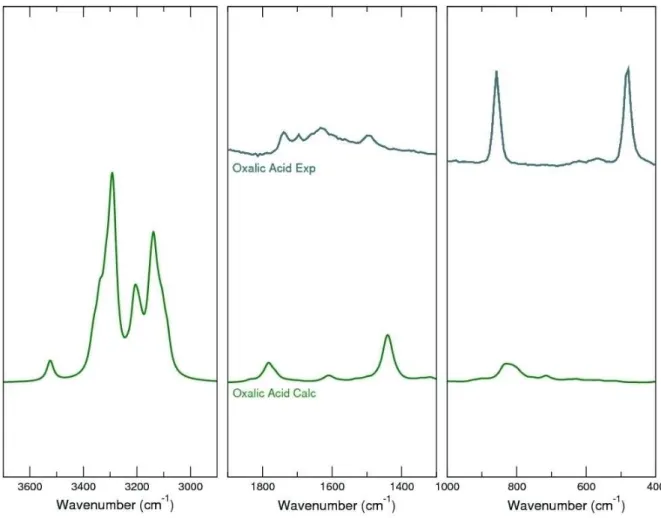 Figure 8. Oxalate vibrations observed at low wavenumbers region (+  increase  of bond length, - decrease of bond length).