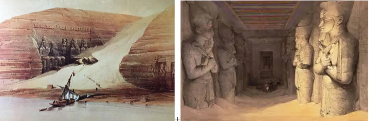 FIG 15: Les  temples d’Abou Simbel peints par David Roberts lors de leur découverte en 1851