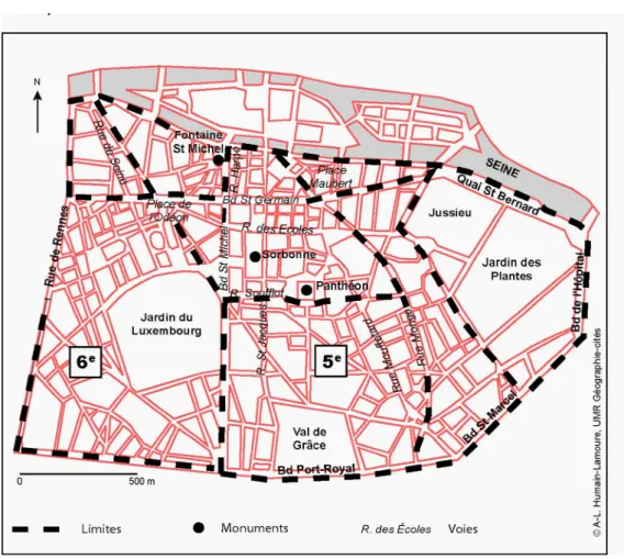 Figure 10.1 — Le quartier latin, les références géographiques les plus fréquemment citées 