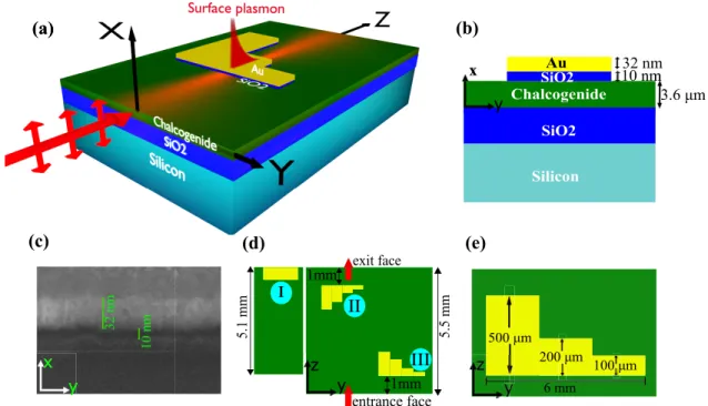 Figure 1. Description of the samples. (a) Artistic 3-D view of a sample. (b) Description of the cross section of the plasmonic structure