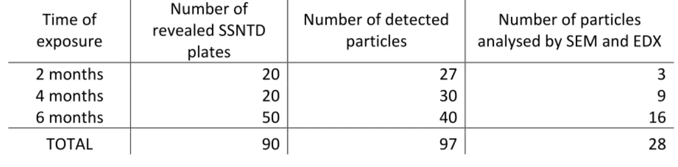 Table 1 Summary of particle detection and analysis after α-track radiography. 