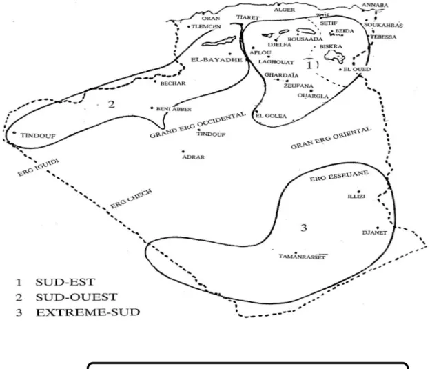 Figure 03 : Aires de distribution du dromadaire en Algérie. 