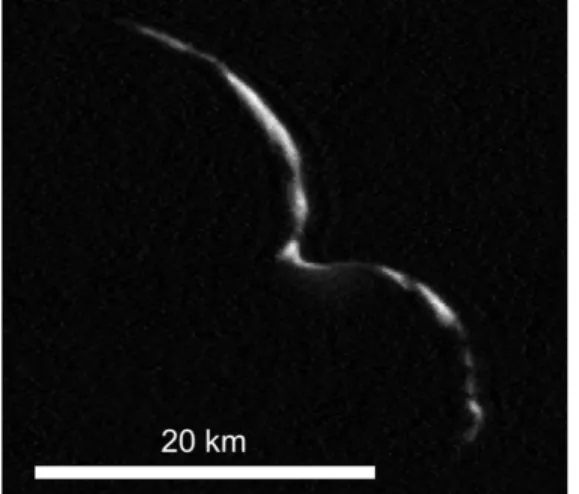 Fig. 2 compares the global shape model to the stereo model of the encounter (-Z) side of 