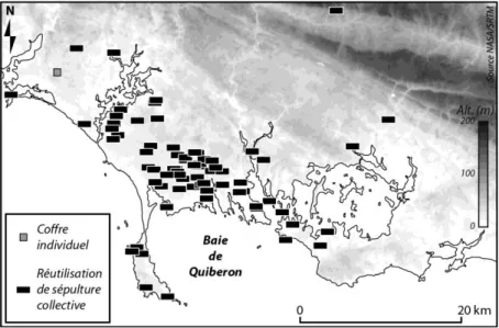 Figure 1 – Carte de distribution des sépultures campaniformes  dans  la  région  de  Carnac