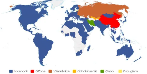 Fig. 2. World map of social networks, December 2013 by Vincenzo Cosenza and Alexa. Face- Face-book is the dominant social network in 127 out of 137 countries analyzed and has 1,189 billion 