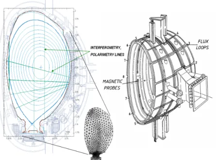 Figure 2. Left: the straight green lines represent the chords used for polarimetry and interferometry measurements